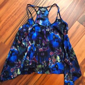 Angle Womens Floral Scoop Neck Spaghetti Halter Strap Swing Tank Top Blue Small